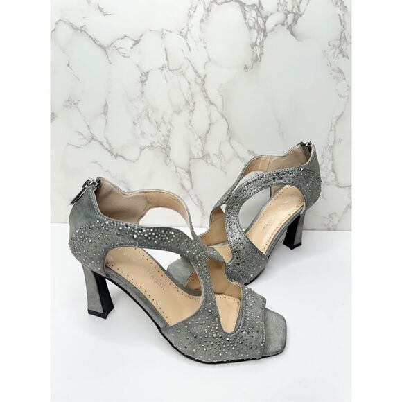 Adrienne Vittadini Sandals Womens Size 6 Gray Beaded Open Toe High Heel - Picture 6 of 10